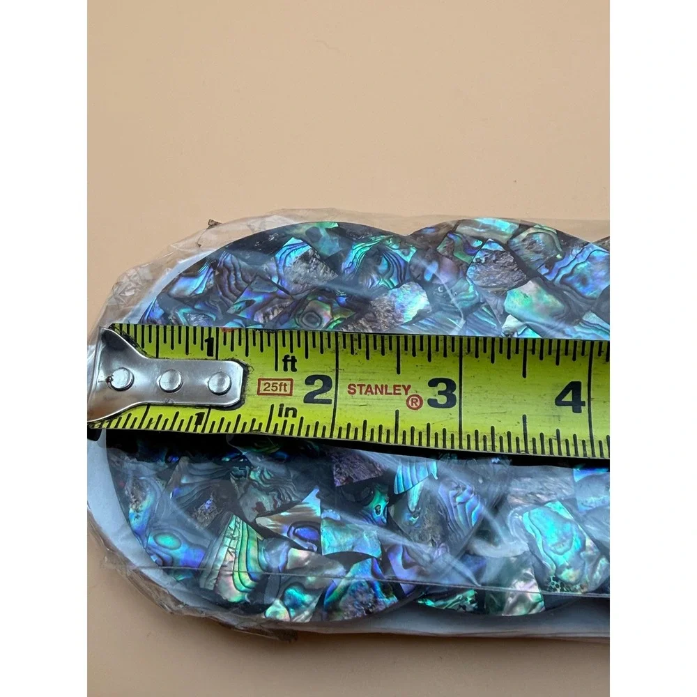 Vintage Abalone Shell Mosaic Coasters Set of 6 Iridescent Paua Cork Back 3.5